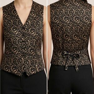 Barrie Pace Ltd Silk Brocade Vest Size 8 Black Gold Victorian Goth Dark Academia